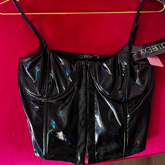 Club Exx Tops - Club Exx Glossy Black Crop Top